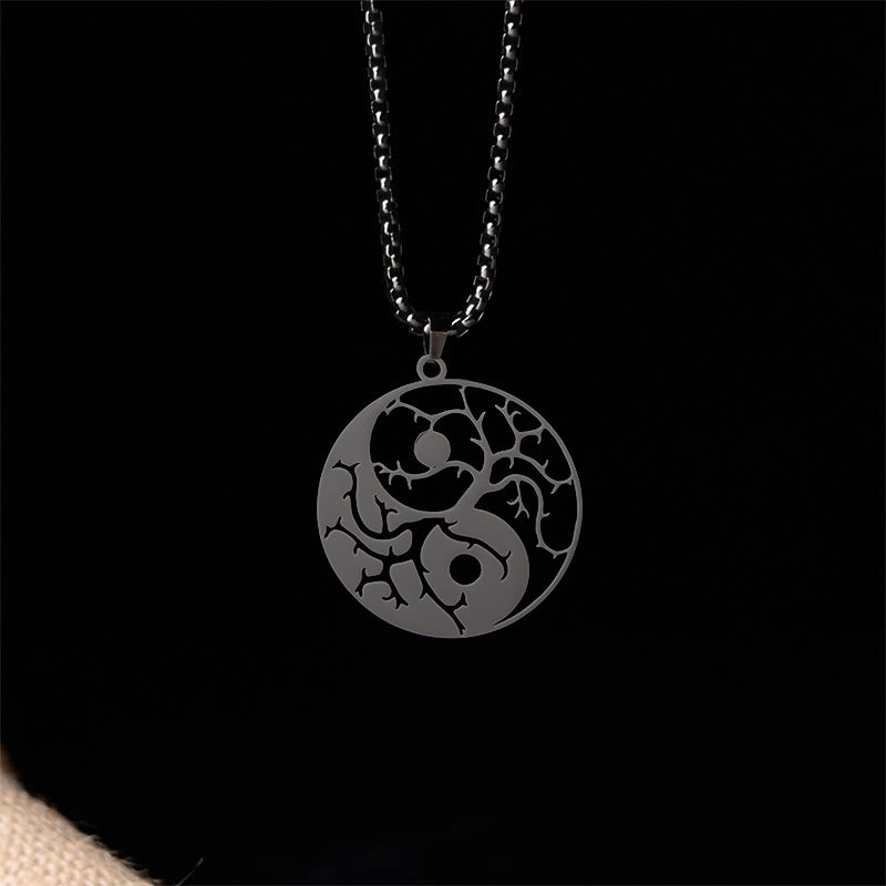 Buddha Stones Branches Hollow Yin Yang Design Stainless Steel Balance Necklace Pendant - image 2