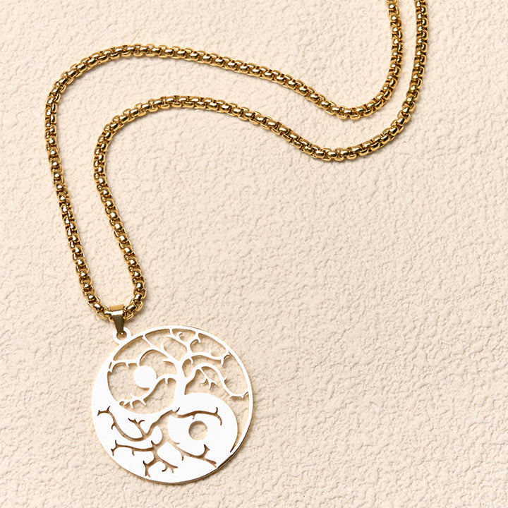 Buddha Stones Branches Hollow Yin Yang Design Stainless Steel Balance Necklace Pendant - image 17