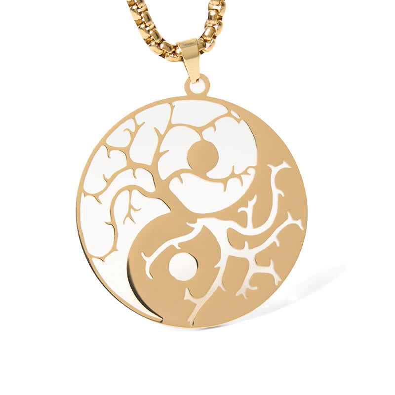 Buddha Stones Branches Hollow Yin Yang Design Stainless Steel Balance Necklace Pendant - Gold - image 13