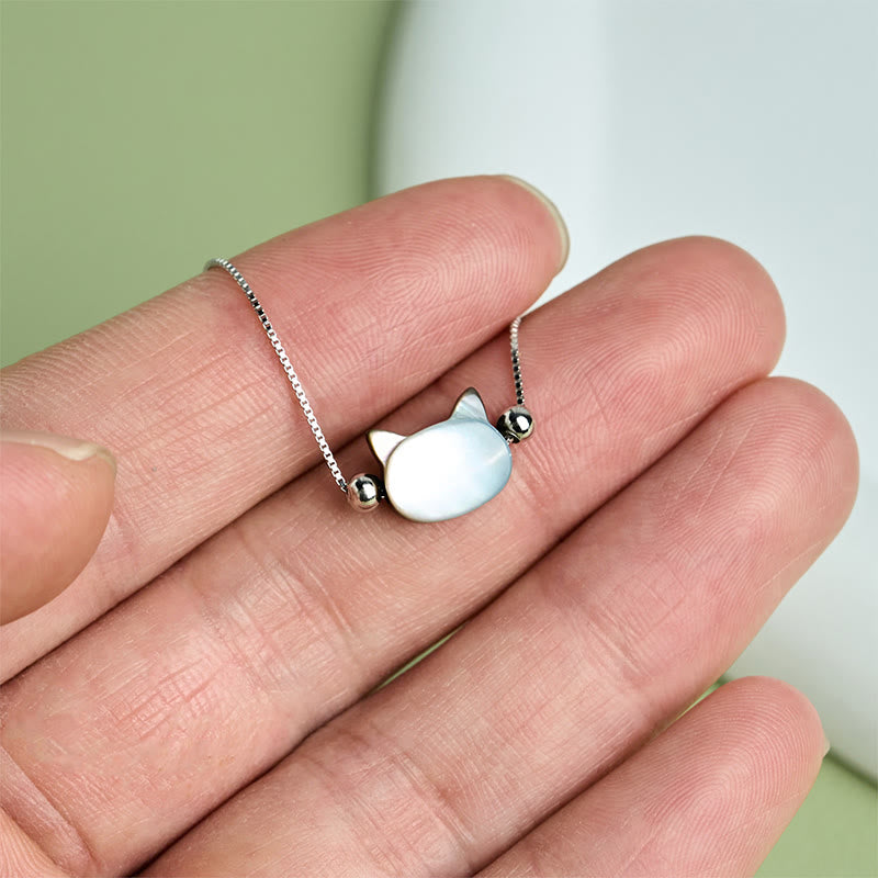 Buddha Stones 925 Sterling Silver Tridacna Stone Cat Head Blessing Chain Bracelet - image 3