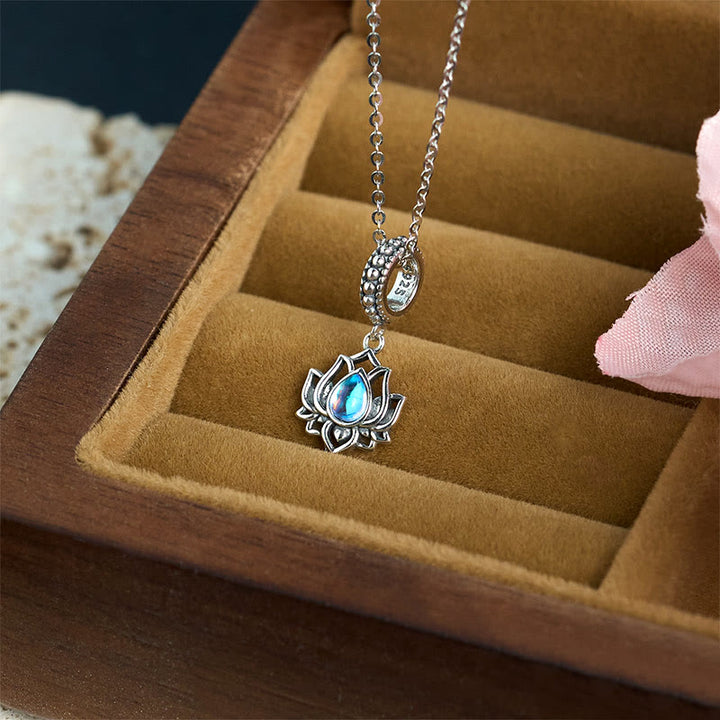Buddha Stones 925 Sterling Silver Lotus Design Moonstone Healing Necklace Pendant - image 2