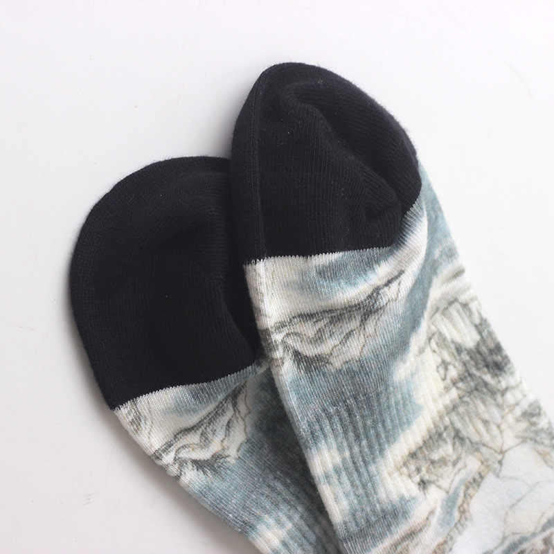Buddha Stones Chinese Ink Painting Landscape Pattern Micro Crew Three Pairs Men Women Unisex Socks - image 4