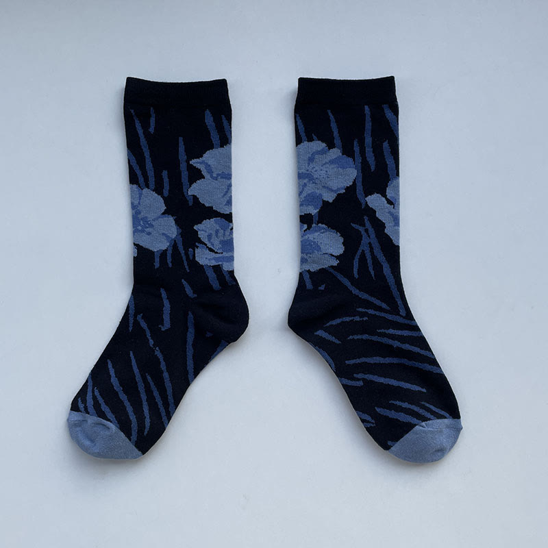 Buddha Stones Chinese Calligraphy Floral Design Micro Crew Women Cotton Socks - Black - One Size Fits Most (US 5.5-8.5，EU 36–40，UK/AU 3.5-6.5，AISA 23–25 cm) - image 17