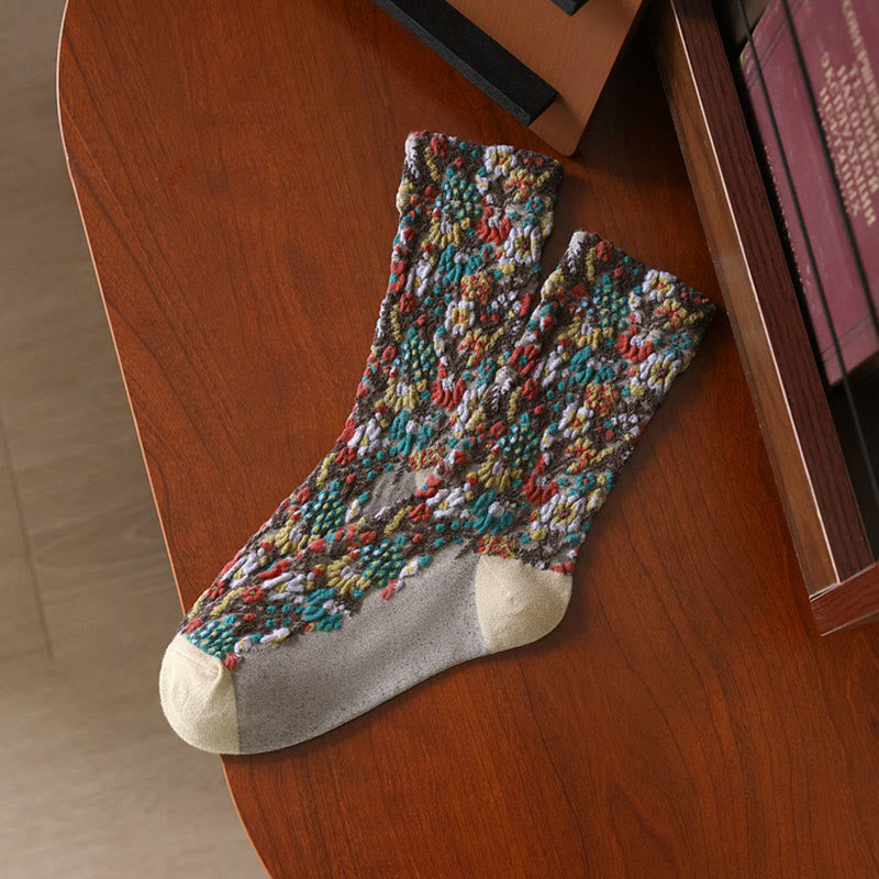 Buddha Stones Ethnic Textured Floral Pattern Women's Micro Crew Cotton Socks - LemonChiffon - One Size Fits Most (US4–9，EU34–39，UK/AU2.5-6，Asia22-24.5cm) - image 1
