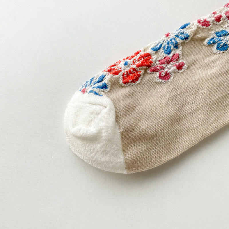Buddha Stones Ethnic Textured Floral Contrasting Color Design Women's Micro Crew Cotton Socks - image 5