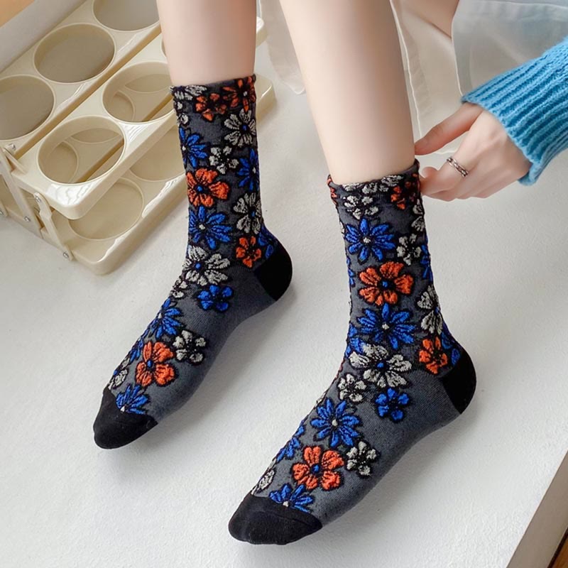 Buddha Stones Ethnic Textured Floral Contrasting Color Design Women's Micro Crew Cotton Socks - image 0