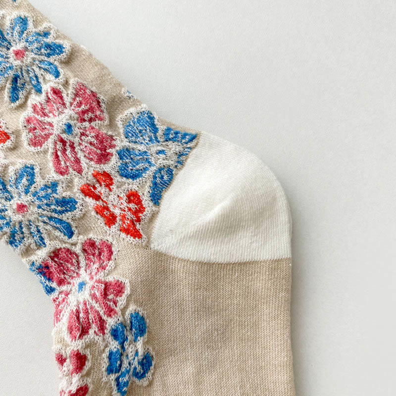 Buddha Stones Ethnic Textured Floral Contrasting Color Design Women's Micro Crew Cotton Socks - image 6