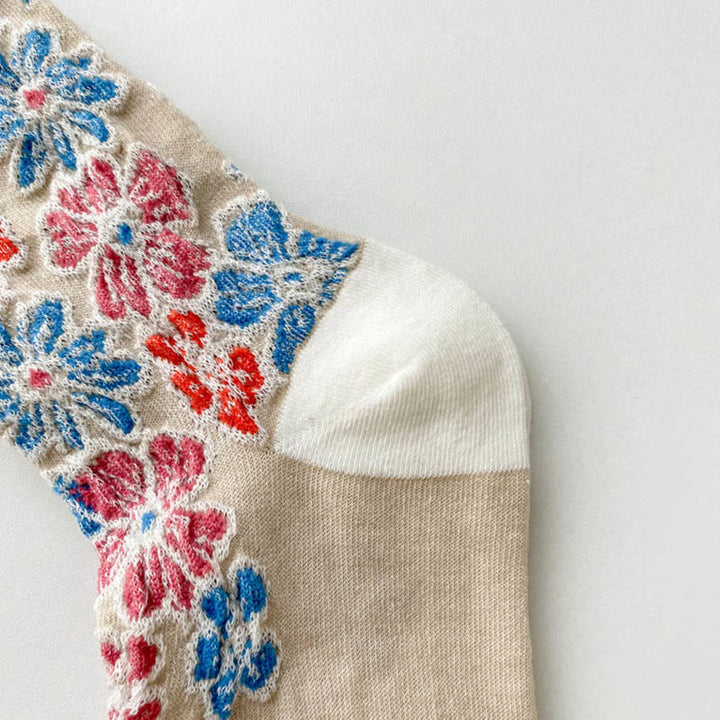 Buddha Stones Ethnic Textured Floral Contrasting Color Design Women's Micro Crew Cotton Socks - image 6