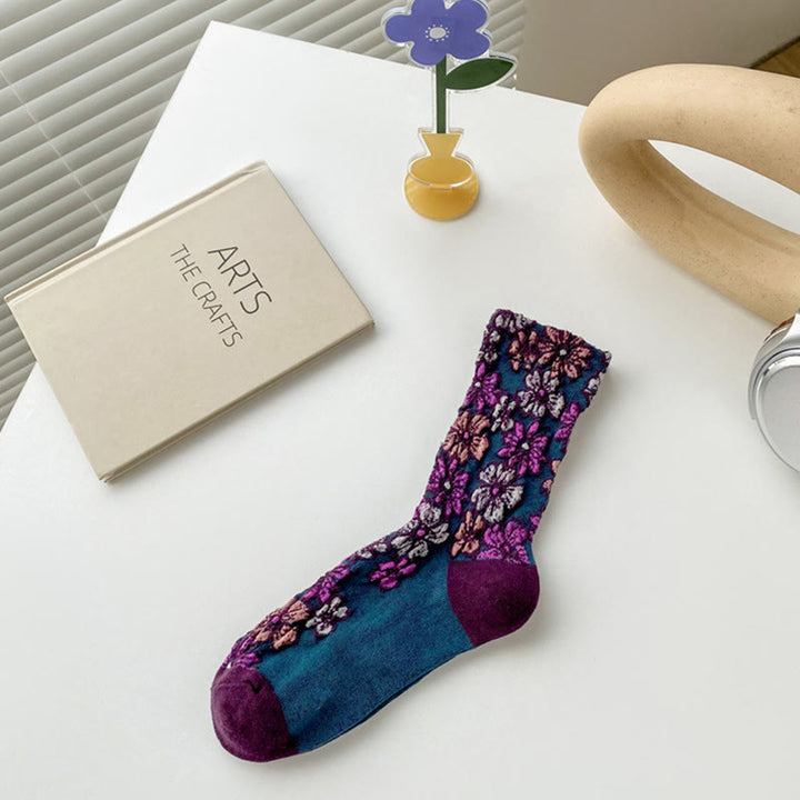 Buddha Stones Ethnic Textured Floral Contrasting Color Design Women's Micro Crew Cotton Socks - DarkMagenta - One Size Fits Most (US4–9，EU34–39，UK/AU2.5-6，Asia22-24.5cm) - image 10
