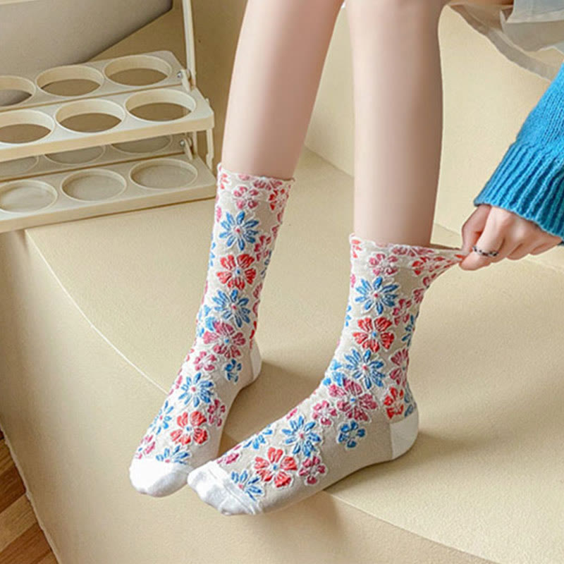 Buddha Stones Ethnic Textured Floral Contrasting Color Design Women's Micro Crew Cotton Socks - image 9