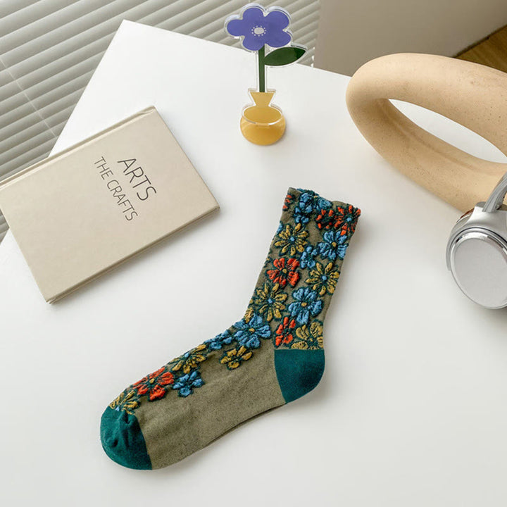 Buddha Stones Ethnic Textured Floral Contrasting Color Design Women's Micro Crew Cotton Socks - DarkSeaGreen - One Size Fits Most (US4–9，EU34–39，UK/AU2.5-6，Asia22-24.5cm) - image 11