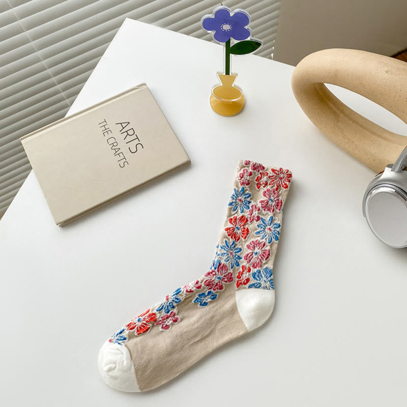 Buddha Stones Ethnic Textured Floral Contrasting Color Design Women's Micro Crew Cotton Socks - Tan - One Size Fits Most (US4–9，EU34–39，UK/AU2.5-6，Asia22-24.5cm) - image 4