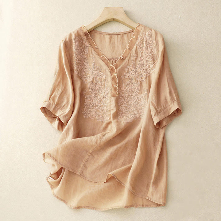 Buddha Stones V-Neck Butterfly Women's Half Sleeve Shirt - BurlyWood - US14，UK/AU18，EU46 (2XL) - image 3