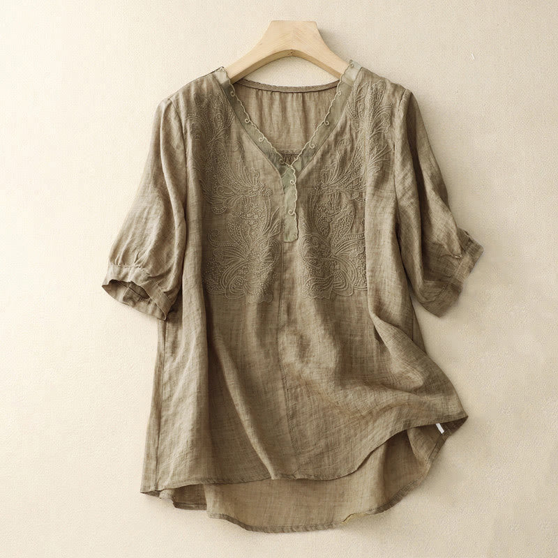 Buddha Stones V-Neck Butterfly Women's Half Sleeve Shirt - Tan - US14，UK/AU18，EU46 (2XL) - image 11