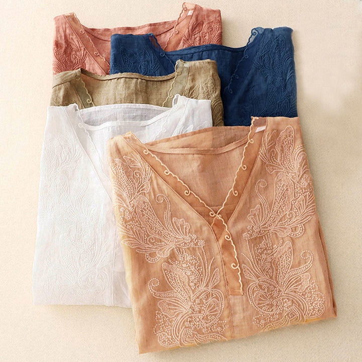 Buddha Stones V-Neck Butterfly Women's Half Sleeve Shirt - image 22