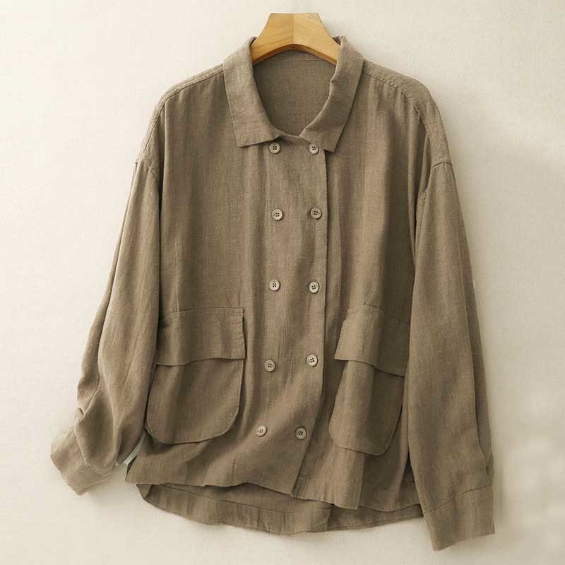 Buddha Stones Double‑Breasted Design Long Sleeve Women's Cotton Jacket With Pockets - image 1