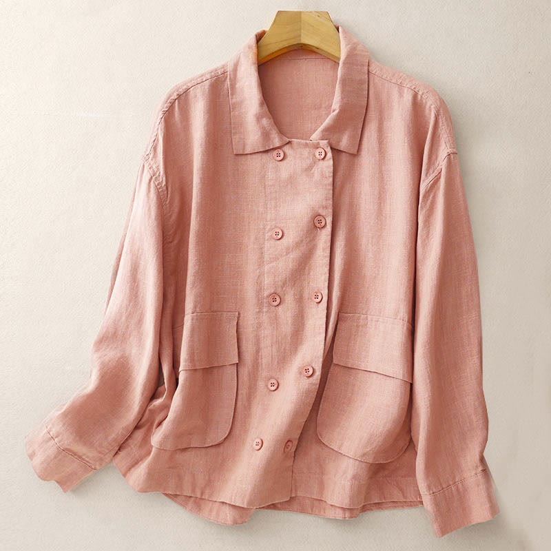 Buddha Stones Double‑Breasted Design Long Sleeve Women's Cotton Jacket With Pockets - DarkSalmon - US14，UK/AU18，EU46 (2XL) - image 17