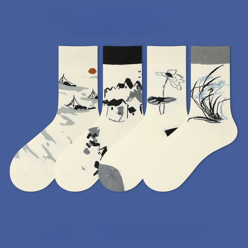 Buddha Stones Casual Sailboat Ancient Town Lotus Orchid Countryside Micro Crew Women's Socks - image 0