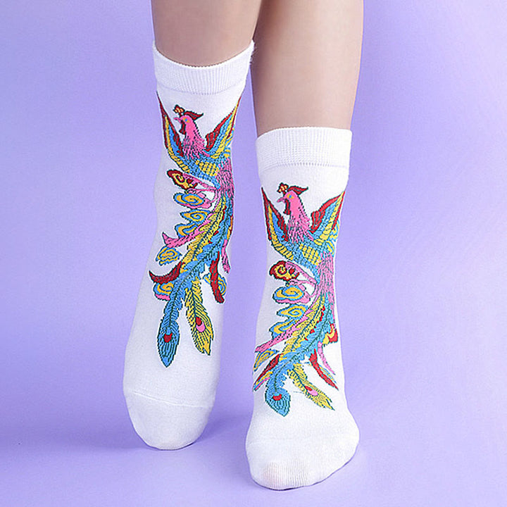 Buddha Stones Casual 3 Pairs Of Multicolored Phoenix Quarter Women's Socks - 3 Pairs Of White - S-M (US 5.5-8.5，EU 36–40，UK/AU 3.5-6.5，AISA 23–25 cm) - image 22