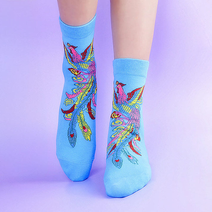 Buddha Stones Casual 3 Pairs Of Multicolored Phoenix Quarter Women's Socks - 3 Pairs Of Blue - S-M (US 5.5-8.5，EU 36–40，UK/AU 3.5-6.5，AISA 23–25 cm) - image 10