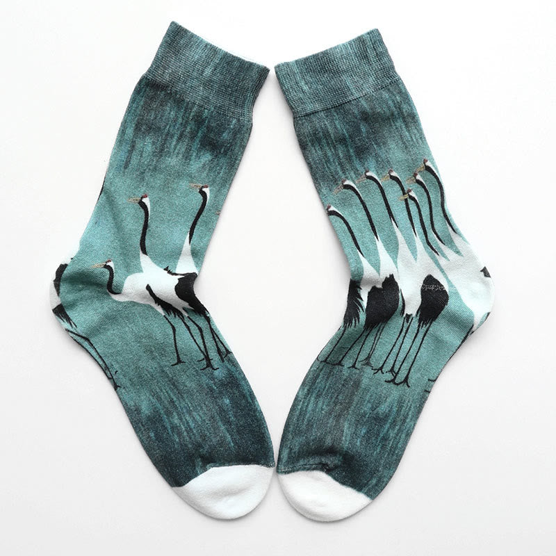 Buddha Stones Casual White Crane Cotton Micro Crew Women's Socks - CadetBlue - S (US 4.5-7，EU 35-38，UK/AU 2.5-4.5，AISA 22.5-24.5cm) - image 0