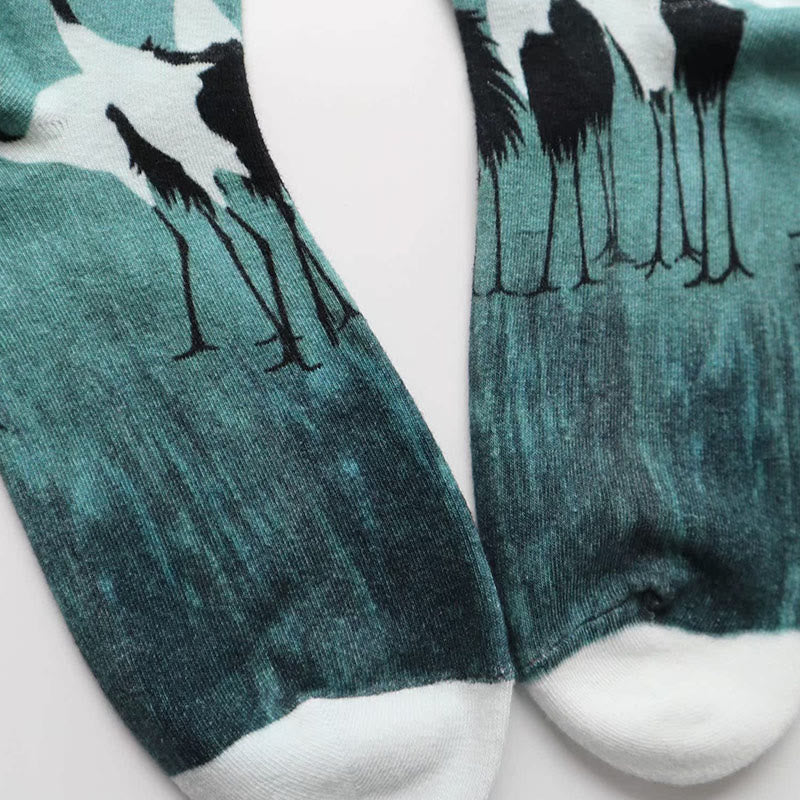 Buddha Stones Casual White Crane Cotton Micro Crew Women's Socks - image 2