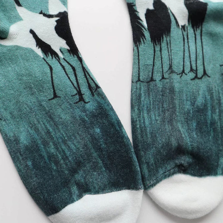 Buddha Stones Casual White Crane Cotton Micro Crew Women's Socks - image 2