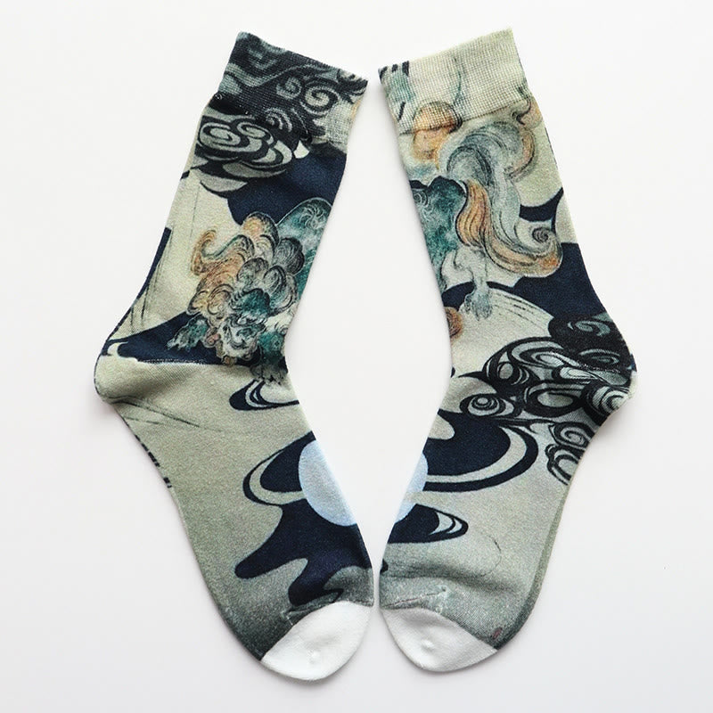 Buddha Stones Casual Multicolored Ink-style Waves Cotton Micro Crew Women's Socks - Honeydew - S (US 4.5-7，EU 35-38，UK/AU 2.5-4.5，AISA 22.5-24.5cm) - image 0