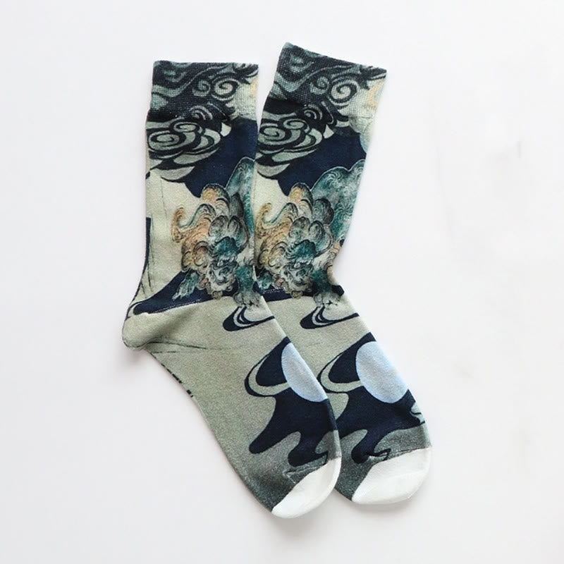 Buddha Stones Casual Multicolored Ink-style Waves Cotton Micro Crew Women's Socks - image 1
