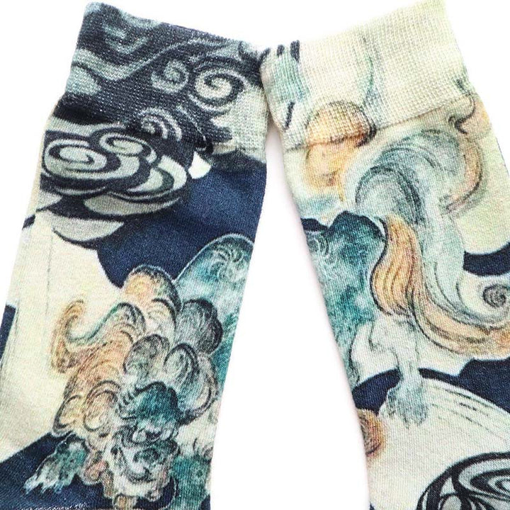 Buddha Stones Casual Multicolored Ink-style Waves Cotton Micro Crew Women's Socks - image 2