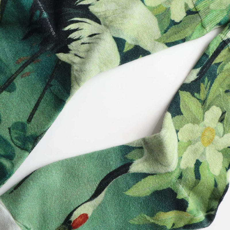 Buddha Stones Casual White Crane Floral Lotus Leaf Koi Fish Cotton Micro Crew Women's Socks - image 2
