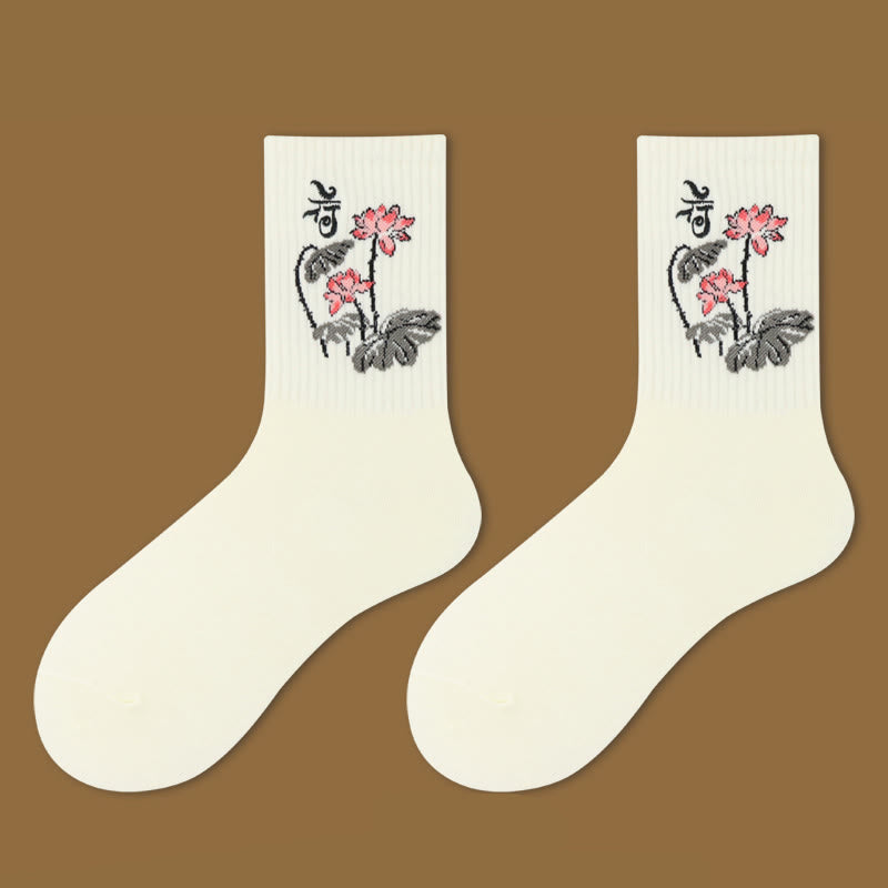 Buddha Stones Casual Lotus Pavilion Deer Peaceful Character Swallows Micro Crew Women's Socks - Lotus - S-M (US 5.5-10，EU 36-41，UK/AU 3.5-7.5，AISA 22.5-25.5cm) - image 1