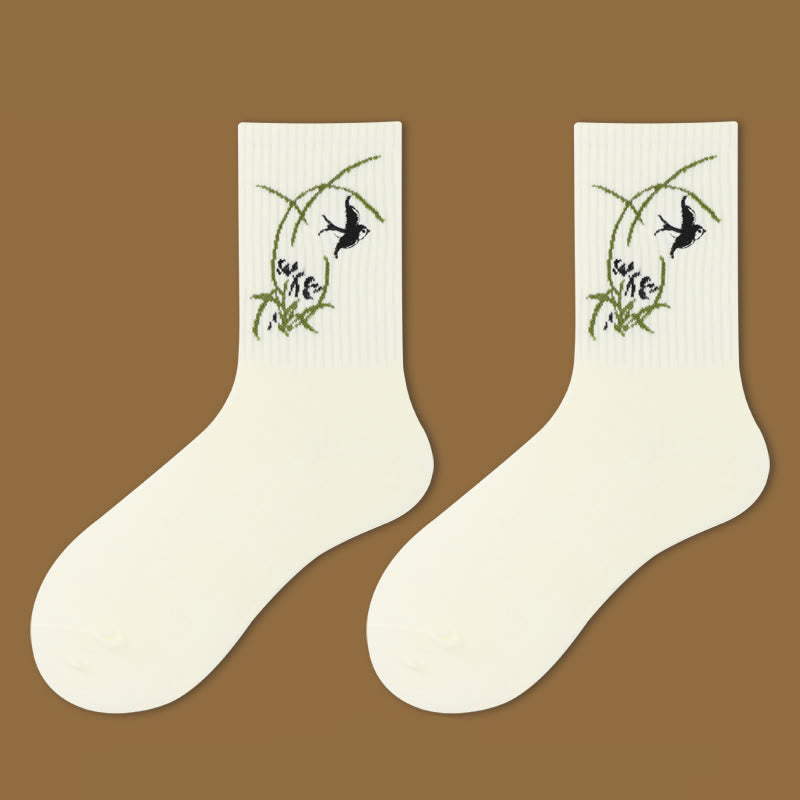 Buddha Stones Casual Lotus Pavilion Deer Peaceful Character Swallows Micro Crew Women's Socks - Swallows - S-M (US 5.5-10，EU 36-41，UK/AU 3.5-7.5，AISA 22.5-25.5cm) - image 6