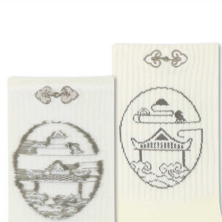 Buddha Stones Casual Lotus Pavilion Deer Peaceful Character Swallows Micro Crew Women's Socks - image 3