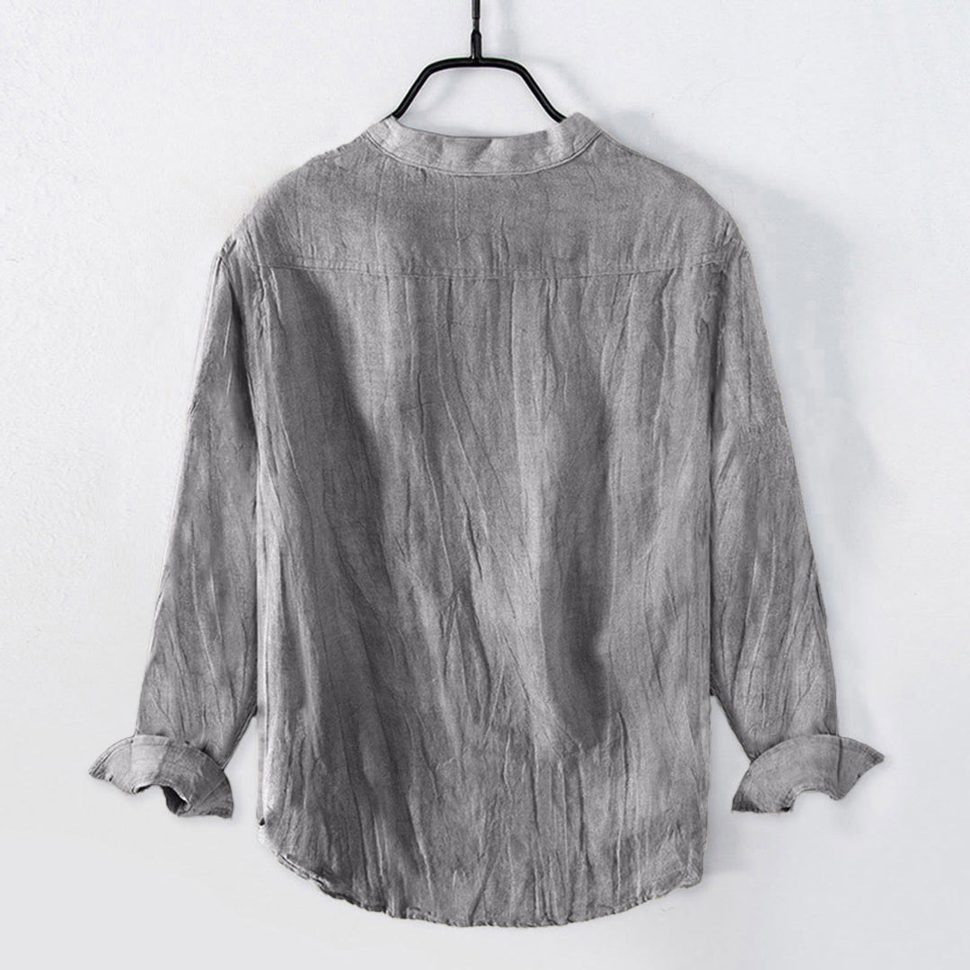 Buddha Stones Solid Color Short Sleeve Half Button Shirt Cotton Linen Men Clothing - image 26