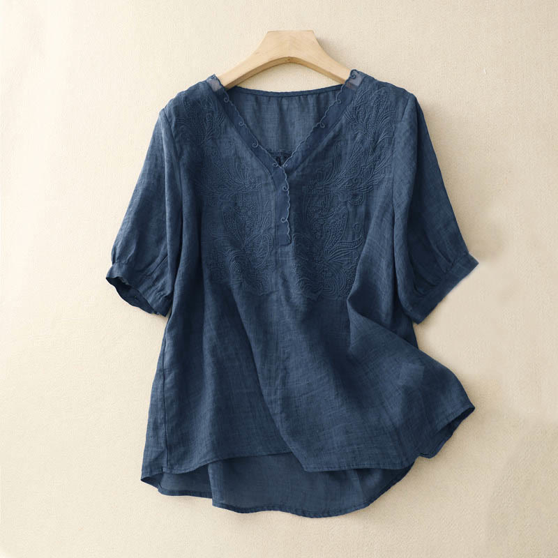 Buddha Stones V-Neck Butterfly Women's Half Sleeve Shirt - SteelBlue - US14，UK/AU18，EU46 (2XL) - image 16