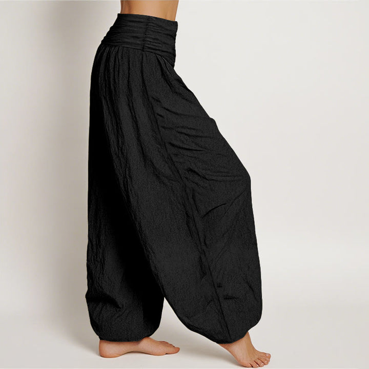 Buddha Stones Plain Lotus Om Pattern Women's Elastic Waist Harem Cotton Pants - image 7