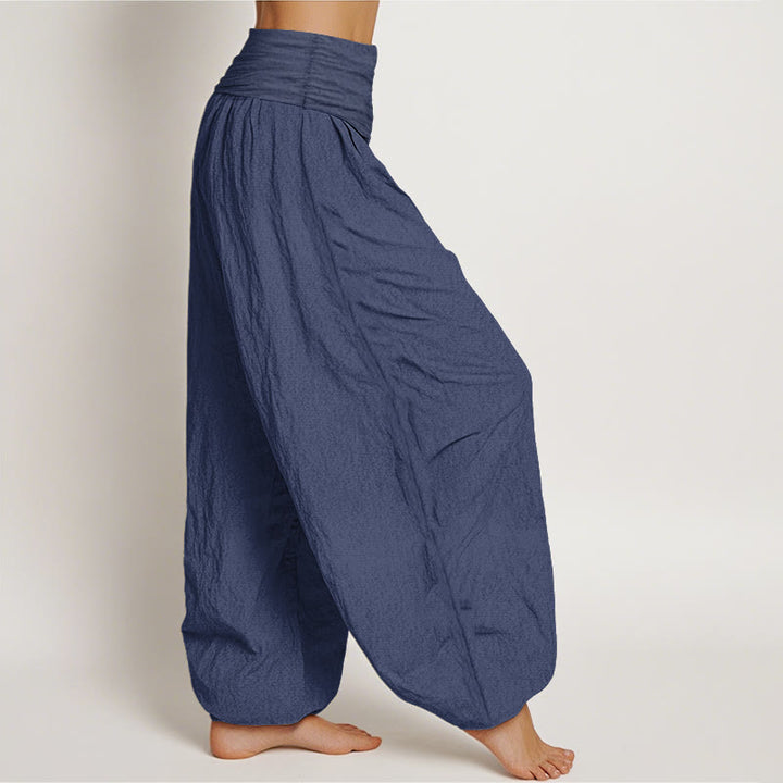 Buddha Stones Plain Lotus Om Pattern Women's Elastic Waist Harem Cotton Pants - image 10