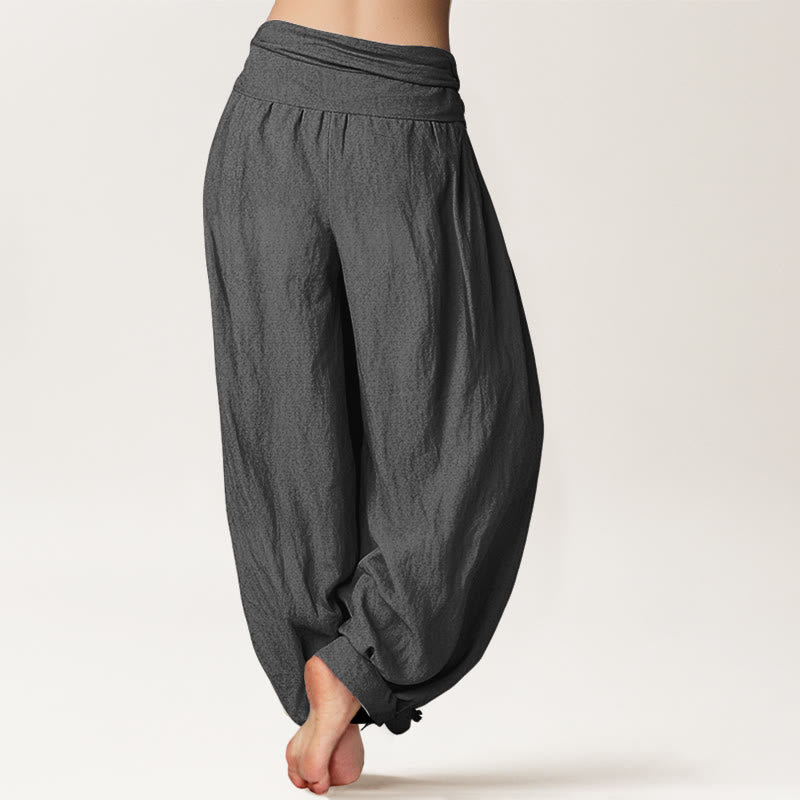 Buddha Stones Plain Lotus Om Pattern Women's Elastic Waist Harem Cotton Pants - image 12
