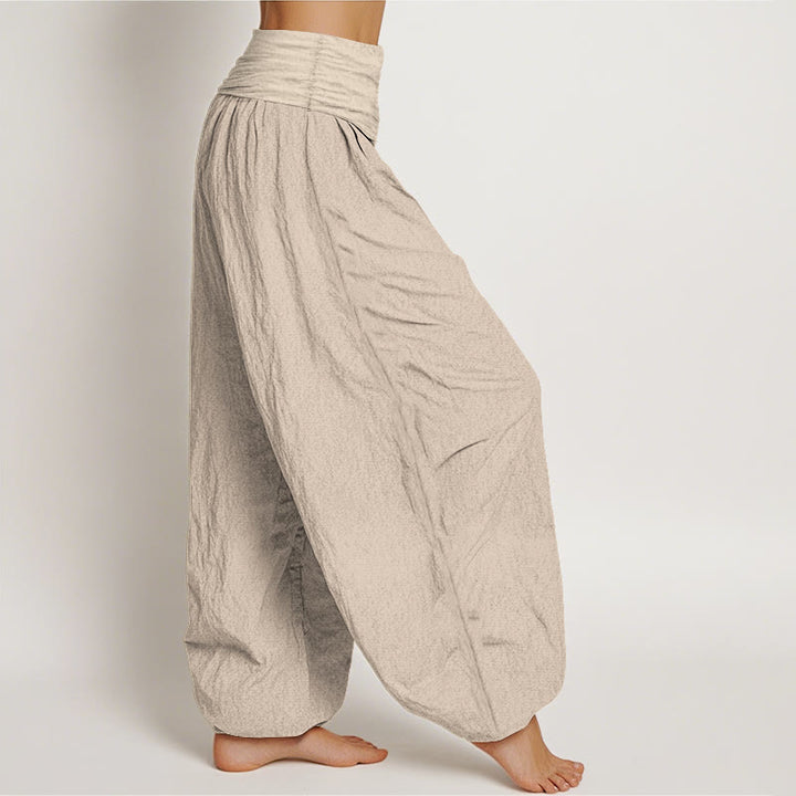 Buddha Stones Plain Lotus Om Pattern Women's Elastic Waist Harem Cotton Pants - image 16