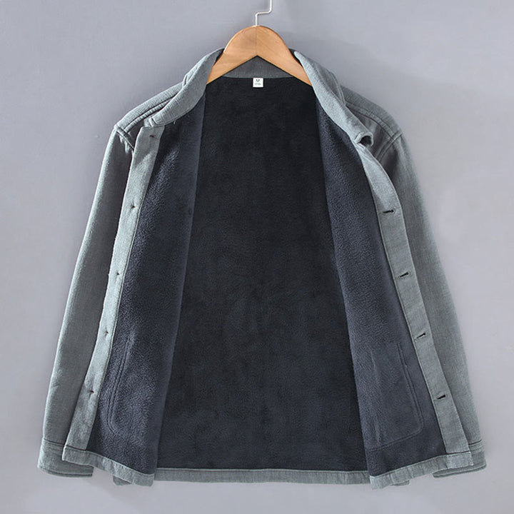Buddha Stones Men's Plain Long Sleeve Thermal Fleece-Lined Ramie Linen Cotton Jacket With Pockets - image 2