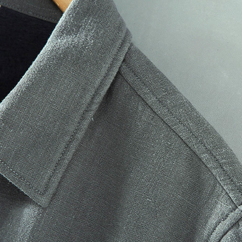 Buddha Stones Men's Plain Long Sleeve Thermal Fleece-Lined Ramie Linen Cotton Jacket With Pockets - image 5