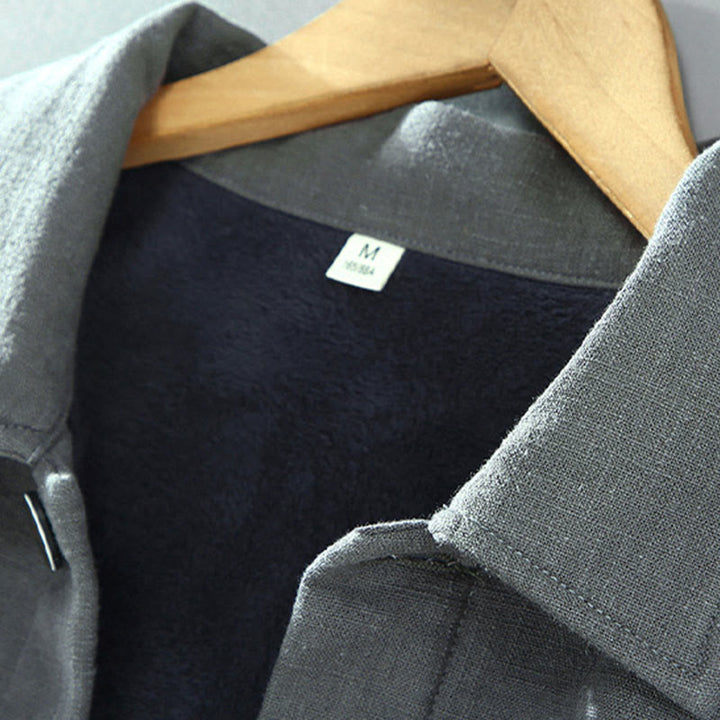 Buddha Stones Men's Plain Long Sleeve Thermal Fleece-Lined Ramie Linen Cotton Jacket With Pockets - image 4