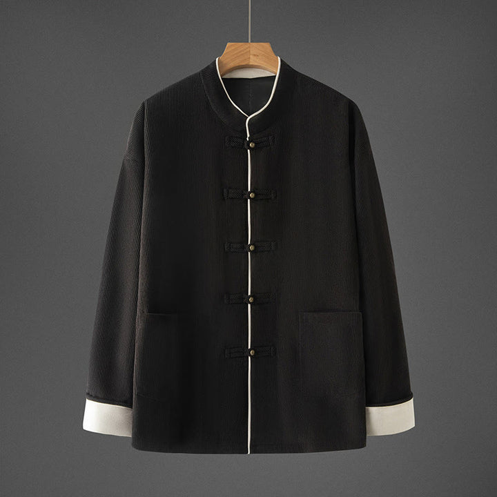 Buddha Stones Men's Frog-Button Mandarin Collar Long Sleeve Cotton Jacket Tang Suit With Pockets - Black - US/UK/AU46，EU56 (5XL) - image 10