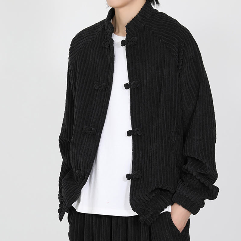 Buddha Stones Men's Chinese Plain Frog-Button Long Sleeve Cotton Corduroy Jacket With Pockets - image 2