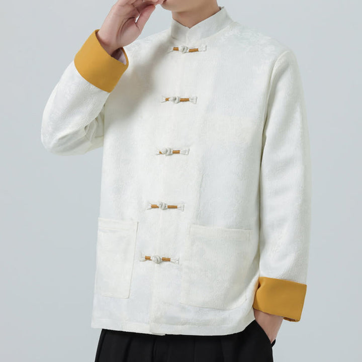 Buddha Stones Jacquard Frog-Button Long Sleeve Men's Cotton Jacket Tang Suit With Pockets - image 15