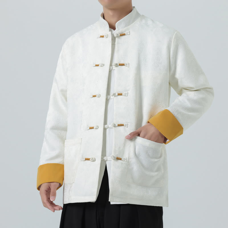 Buddha Stones Jacquard Frog-Button Long Sleeve Men's Cotton Jacket Tang Suit With Pockets - White - US/UK/AU46，EU56 (5XL) - image 12