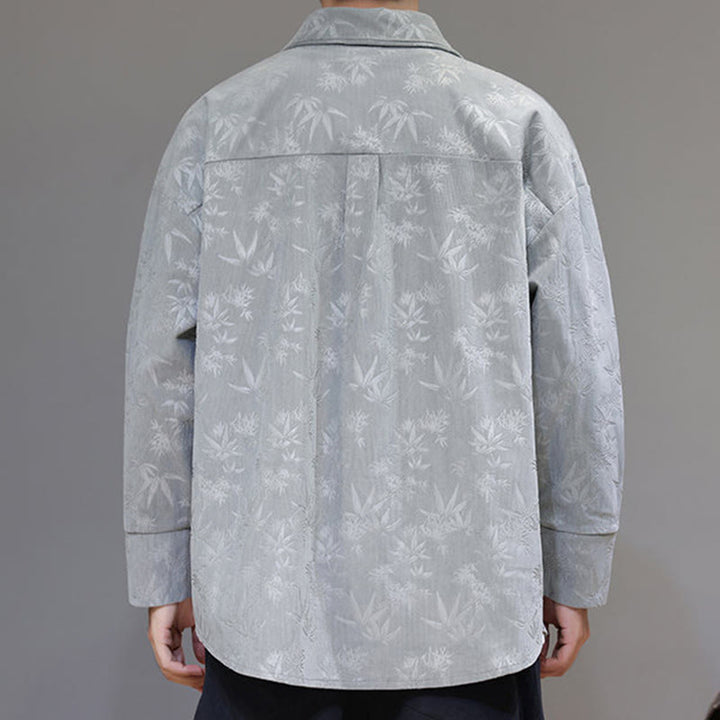 Buddha Stones Jacquard Leaves Pattern Frog-Button Long Sleeve Men's Cotton Tang Suit Jacket - image 11