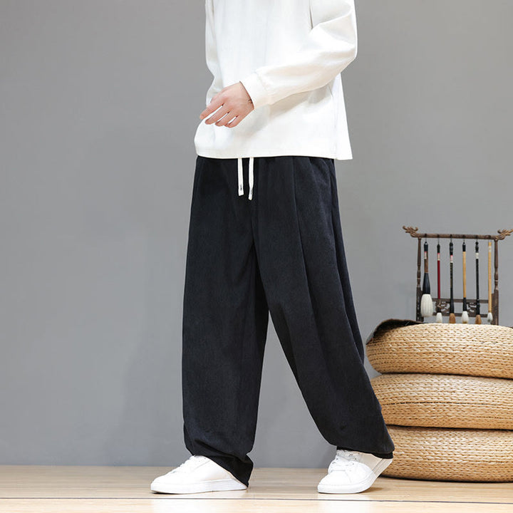 Buddha Stones Plain Color Pure Cotton Corduroy Men's Harem Pants With Pockets - image 24
