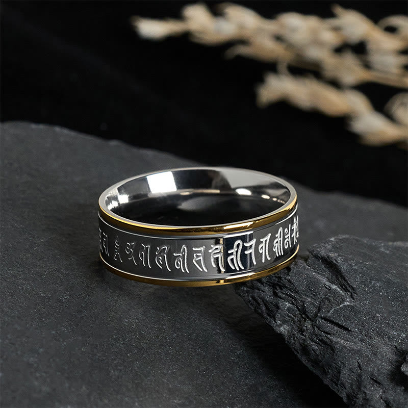 Buddha Stones Tibetan Scriptures Shurangama Mantra Titanium Steel Spinner Balance Ring - image 1